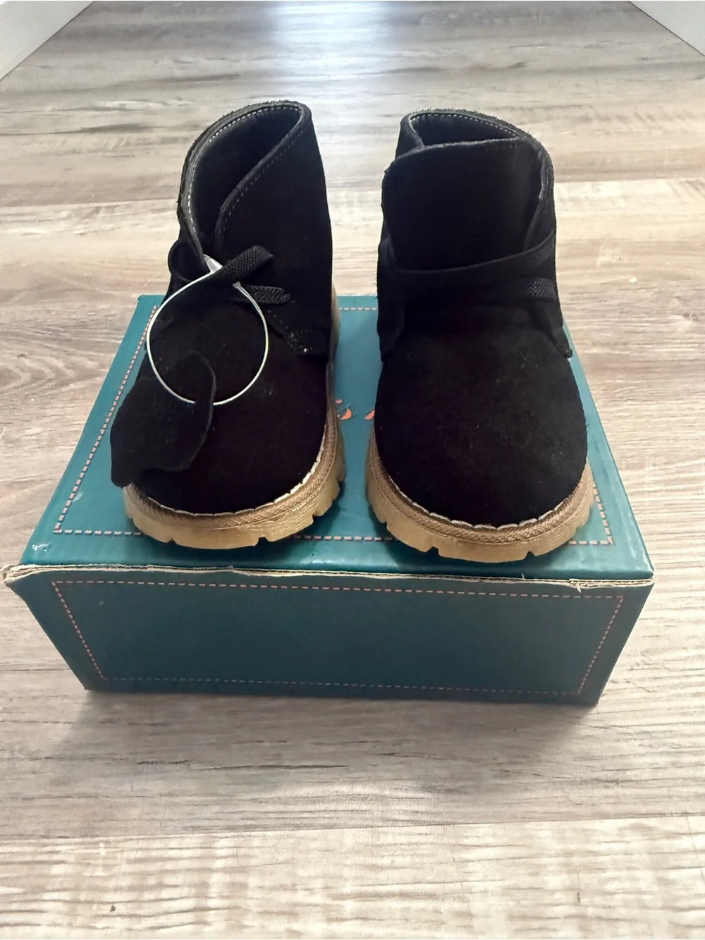 Kids Black Suede Ankle Boots with Tan Sole